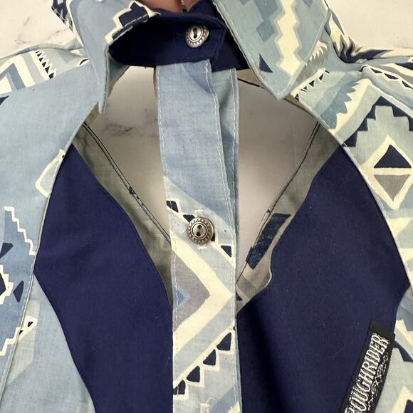 Rough Rider Womens Vintage 90s Western Shirt Size XL Blue White Cutouts Country - Picture 7 of 14
